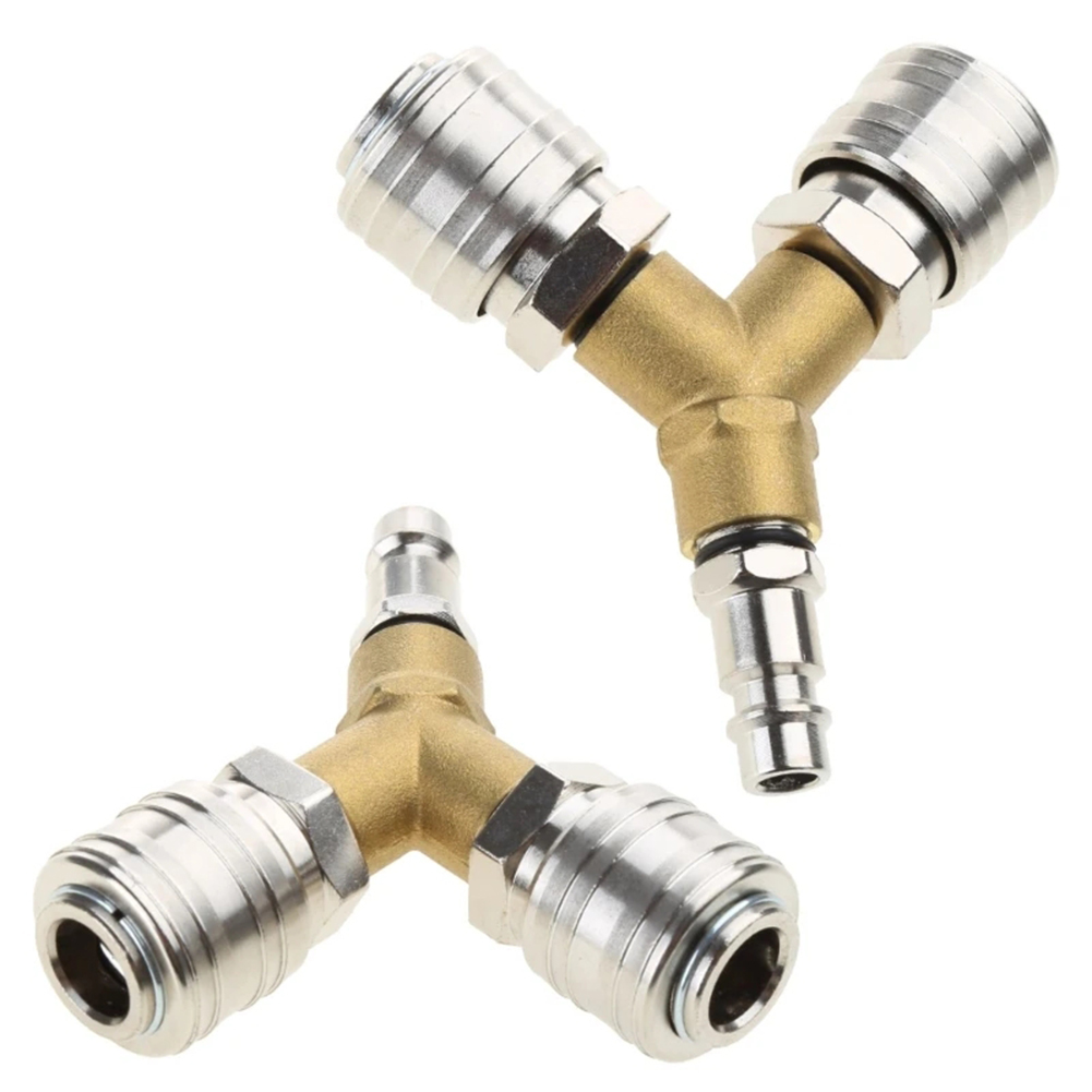 2-way Compressed Air Distributor Y Splitter 1/4 Inch Air Hose Quick Coupler Distributor With 2 Couplings Alloy Connector