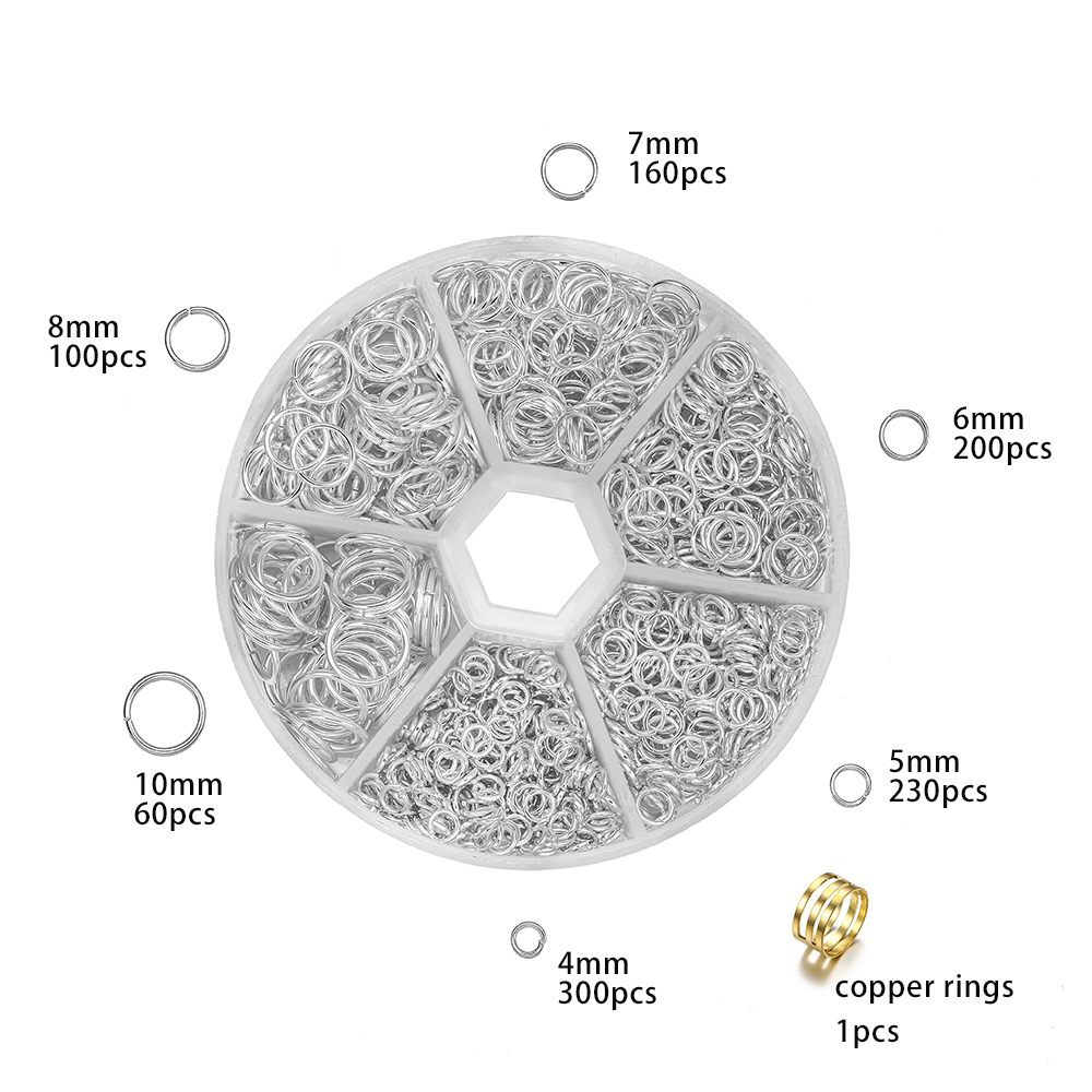 Kit Anéis de Salto Aberto para Fazer Jóias, Conjunto de Acessórios para Brincos e Colares DIY, Jóias Fazendo Suprimentos, 4mm, 5mm, 6mm, 7mm, 8mm, 10mm, 1 Conjunto: Rosa