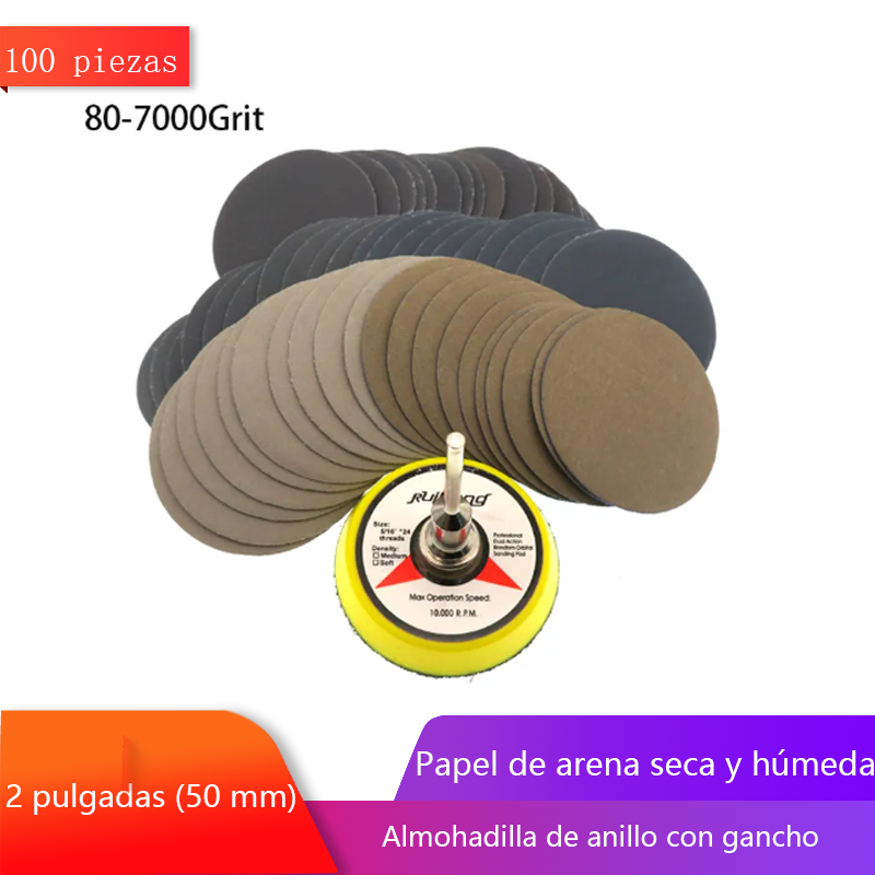 100 kpl märkä kuiva hiekkapaperi lajitelma 80-7000 grit hiomakone levy 2 tuuman 50mm koukku ja silmukka hiomatalla puun