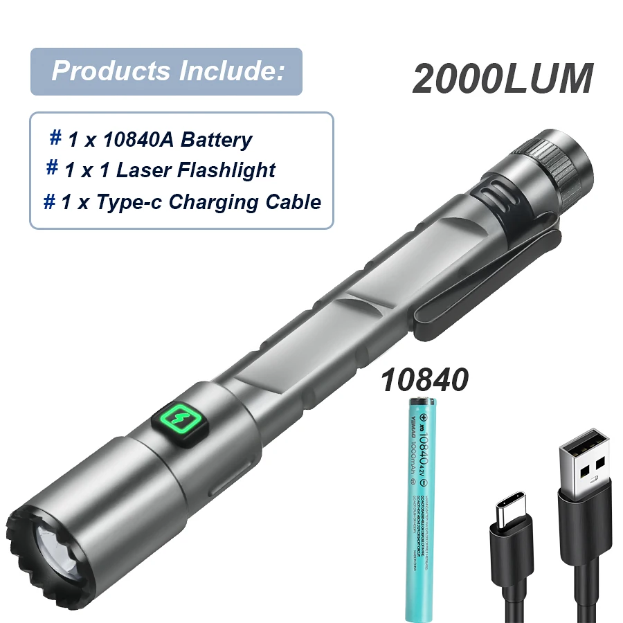 Kraftig 2000lm mini-lommelykt med usb-frakt, zoomlommelykt med klips, magnetisk lommelykt til camping, fotturer, nødlys: Rgb