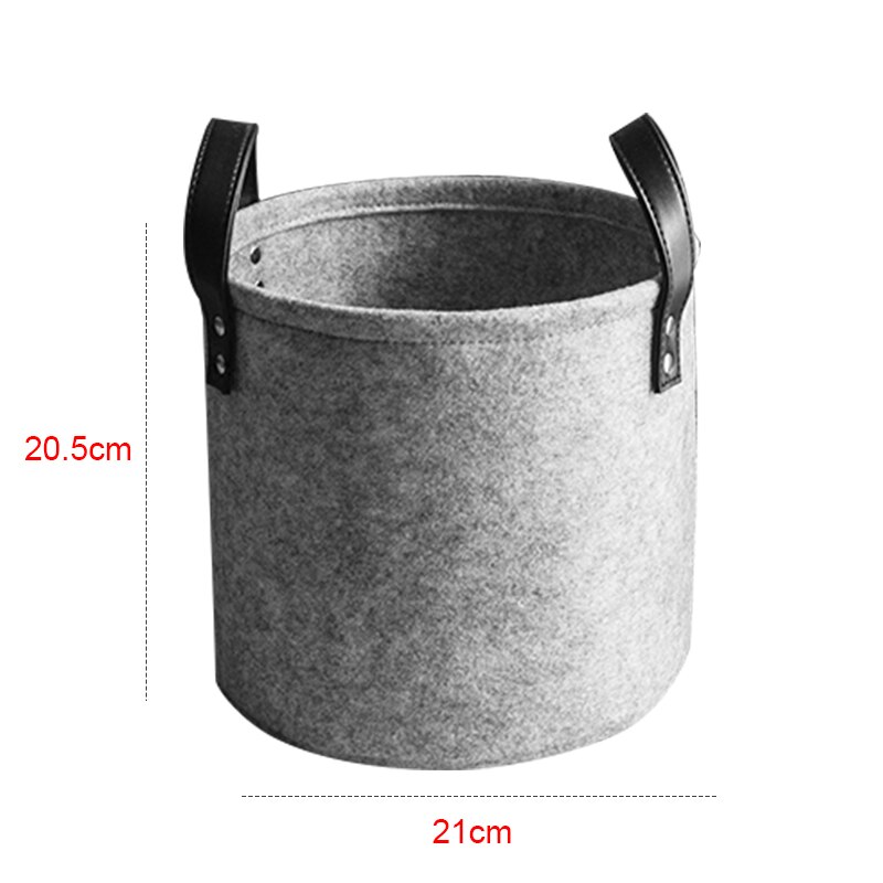 S/M/X/Xl Draagbare Grijs Ronde Wasmand Vilt Vuile Kleren Speelgoed Opslag Emmer Bin Met pu Lederen Handgrepen Thuis Organisator: 20.5x21cm