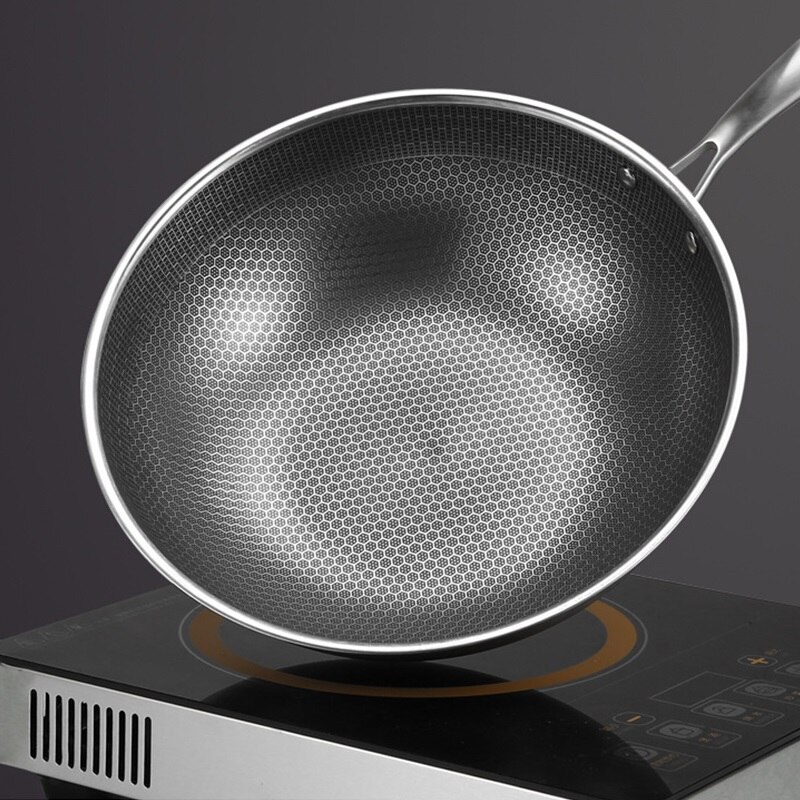 Honeycomb Handmade Stainless Steel Wok Set Nonstick Skillet Thick Wok Frying Pan Non-Stick Non Rusting Gas/Induction Cooker Pan