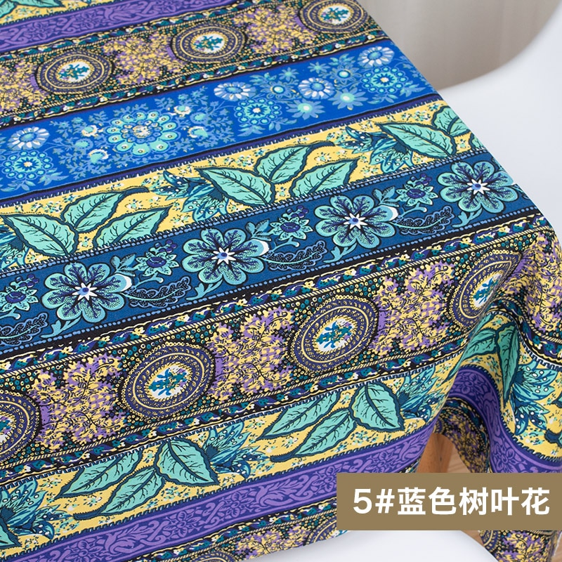 Tissu africain coton lin vintage impression tissu bricolage à la main Textile couture Patchwork pour sacs robe nappe 150*50cm: 5 blue