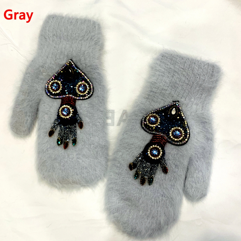 Winter Handschuhe warme frauen Fäustlinge glovesLuxury Kristall Kirsche dekoration pelz handschuhe Frau handschuhe mädchen Fäustlinge Weihnachten: Gray