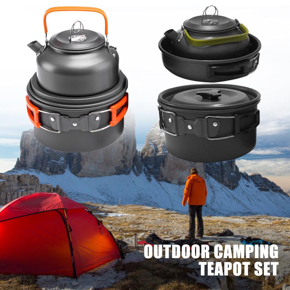 Outdoor Camping Cookware Water Kettle Pan Sets Alumina Ultra-Light Portable Picnic Teapot Pot Set Travel Camping Barbecue