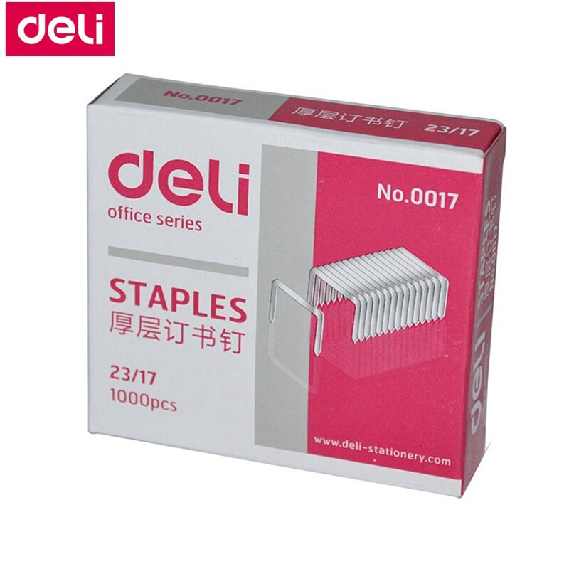 5000 unids/lote Deli 0017 grapas pesadas 23/17 grapas 13x16mm grapas ancho 13mm Altura 16mm capacidad 120 páginas 70g papeles