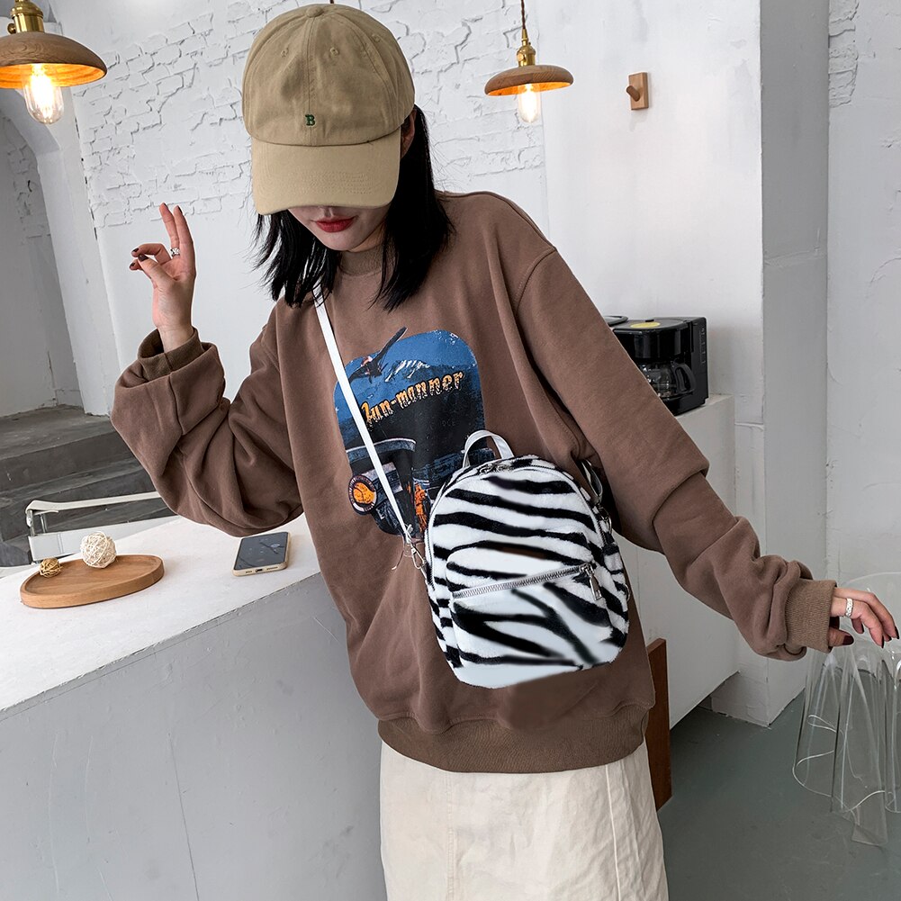 Mode Koe Zebra Gedrukt Schooltassen Vrouwen Meisjes Pluche Mini Schouder Rugzak Vrouwelijke Toevallige Rugzak Rugzak
