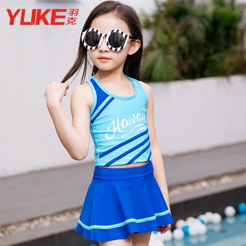 Toddler Pieces Girls Summer Swimwear Soild Baby Kids Swimwear Biquini Infantil Swimsuits Bikini Set For 6-15 Years: Blue / XL(110-120cm)