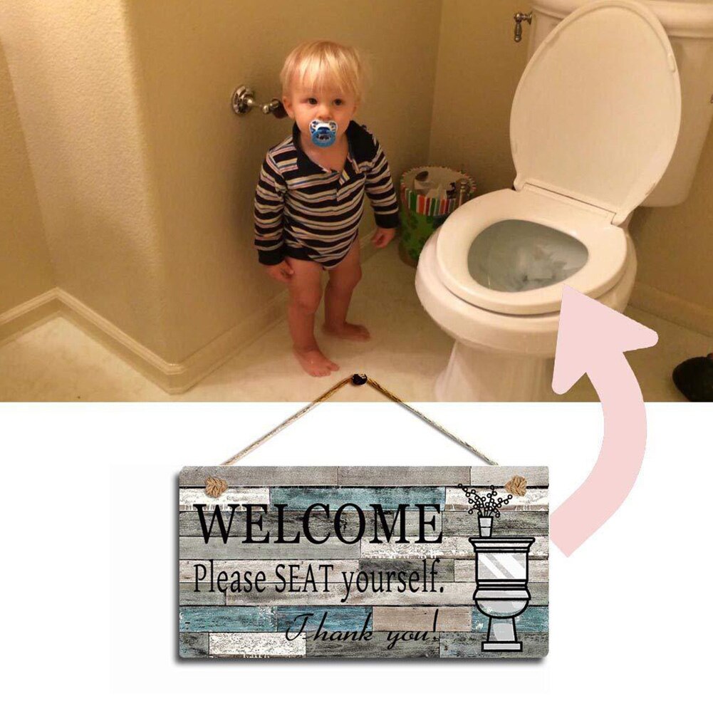 Art Decoration Handmade Rectangular Letter Print Pendant Bathroom DIY Welcome Sign Wood Plaque Vertical Logo Wall Craft Hanging