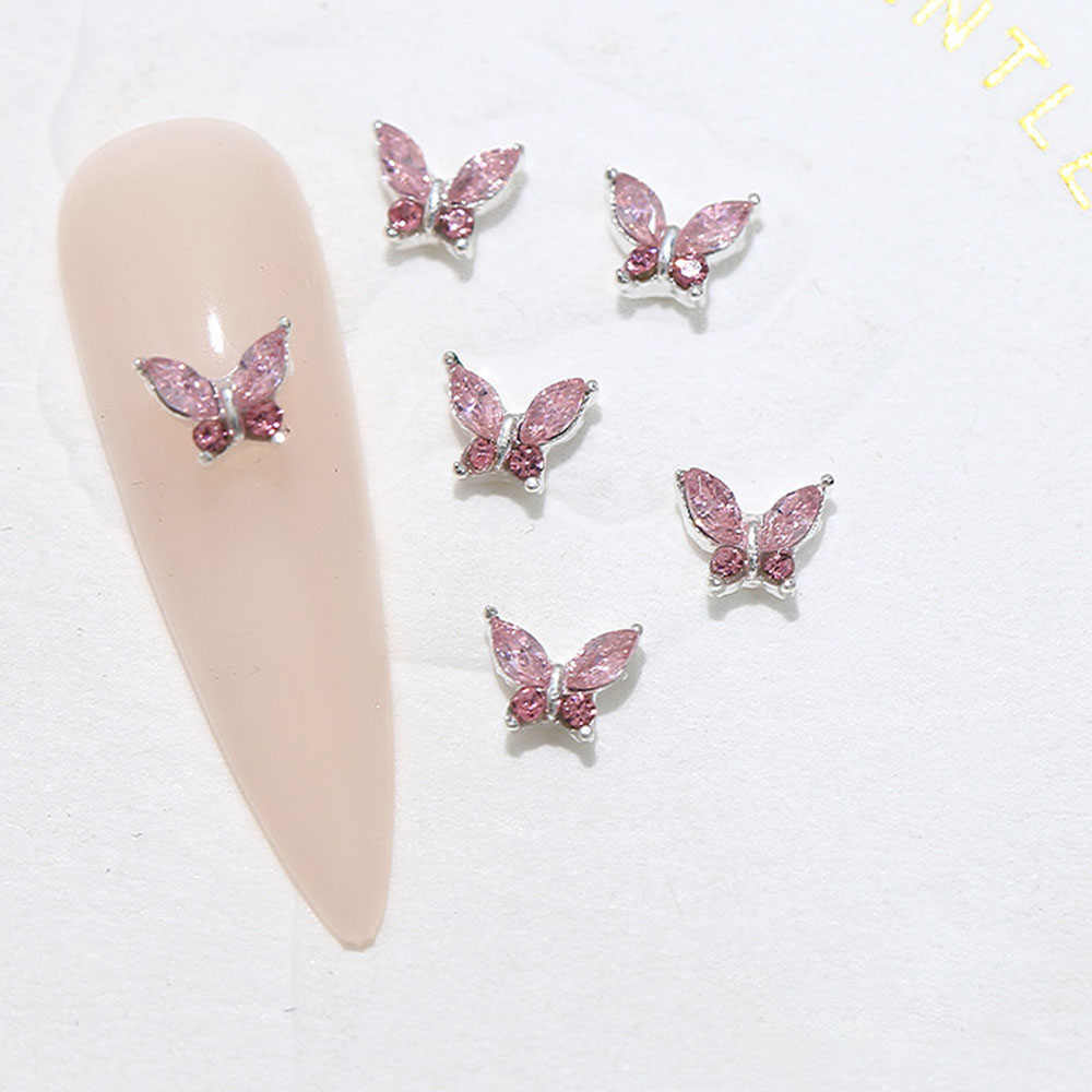 10 Stück Mini 4*5mm Kristall Schmetterling Nagel Kunst Reize 3D Diamant Schmuck Teile Rosa Klar Metall Manikübetreffend Dekoration Strass Edelsteine: Beige