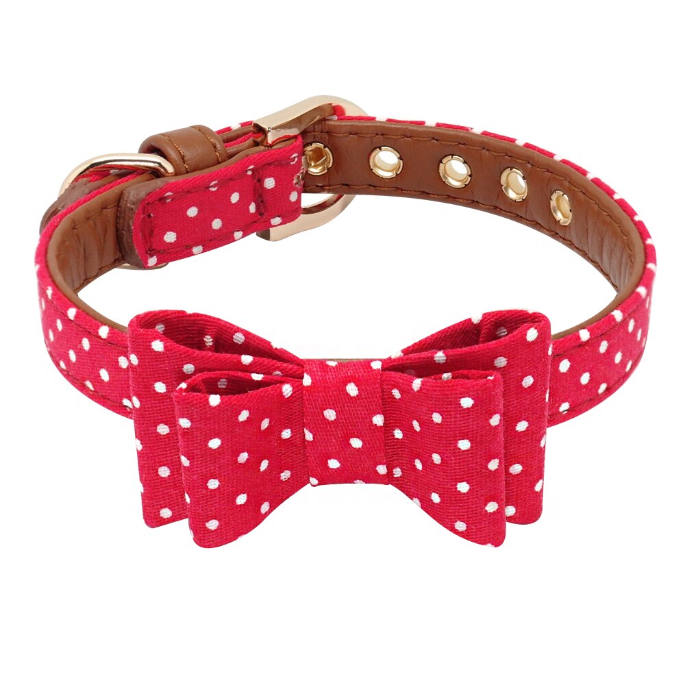 Collier en cuir pour chiens, Bandana, laisse de marche pour chiens, mignon à points, avec nœud pour chats, laisse en plomb pour petits et moyens chiots, Chihuahua: Red Bow Collar / S