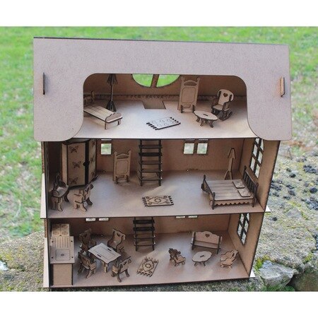 Vreugde En Speelgoed Houten Speelhuis + Miniatuur Items-Verf + Borstel 424704529