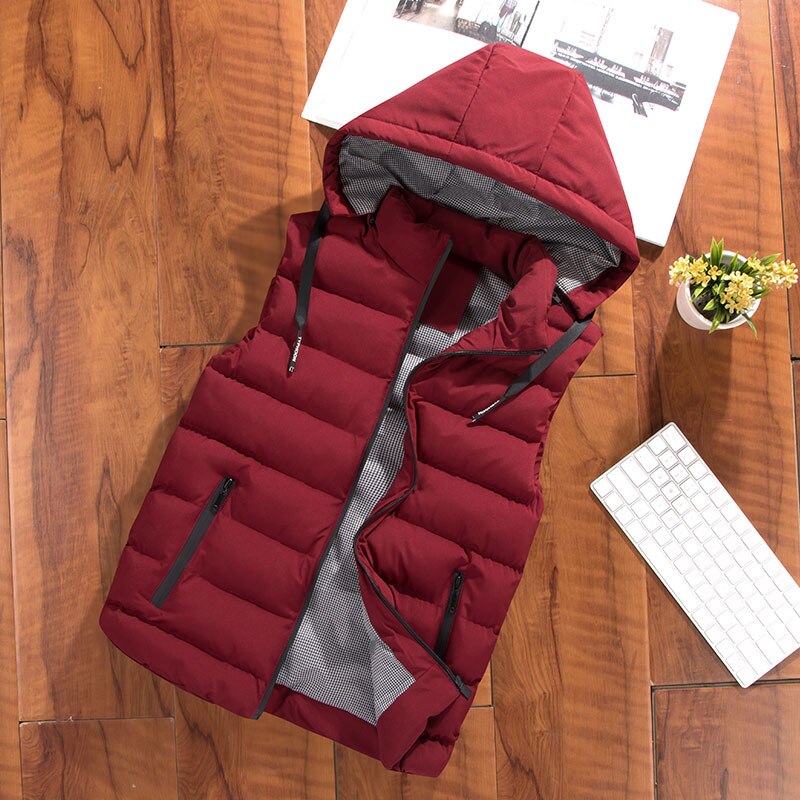 Mantlconx Oversize Heren Capuchon Mouwloos Vest Herfst Winter Vest Mannen Vest Katoen Gevoerde Capuchon Vest mannelijke: Rood / L ( EU-XS )