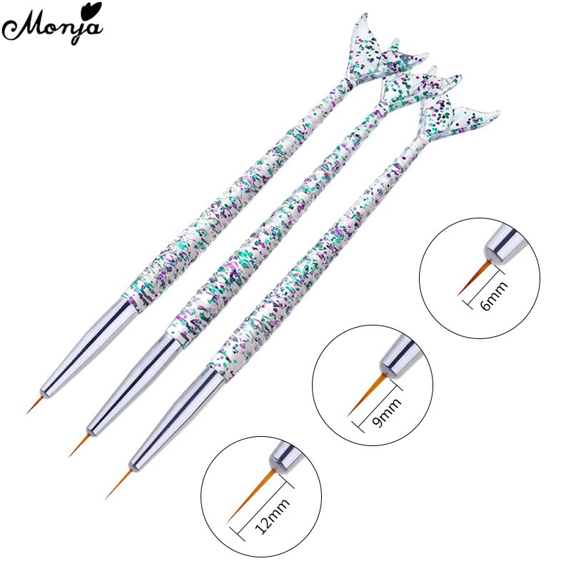 Monja 3 Stks/set Nail Art Meerdere Stijlen Handvat Schilderij Borstel Kit Franse Streep Line Liner Patroon Diy Tekening Pen Manicure tool: 9