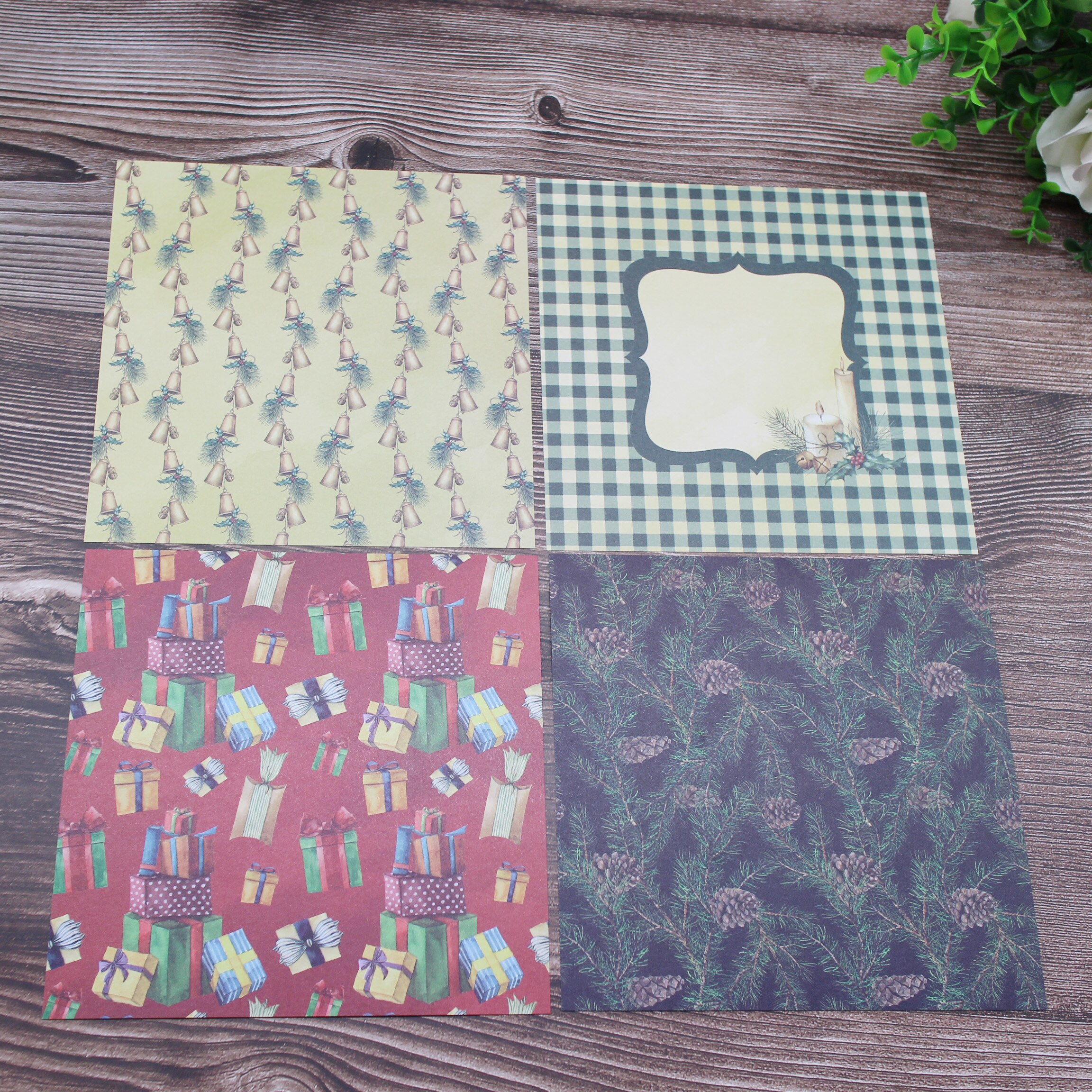 Christmas pine cone leaves and single-sided pattern paper origami art background paper card making DIY scrapbook paper craf