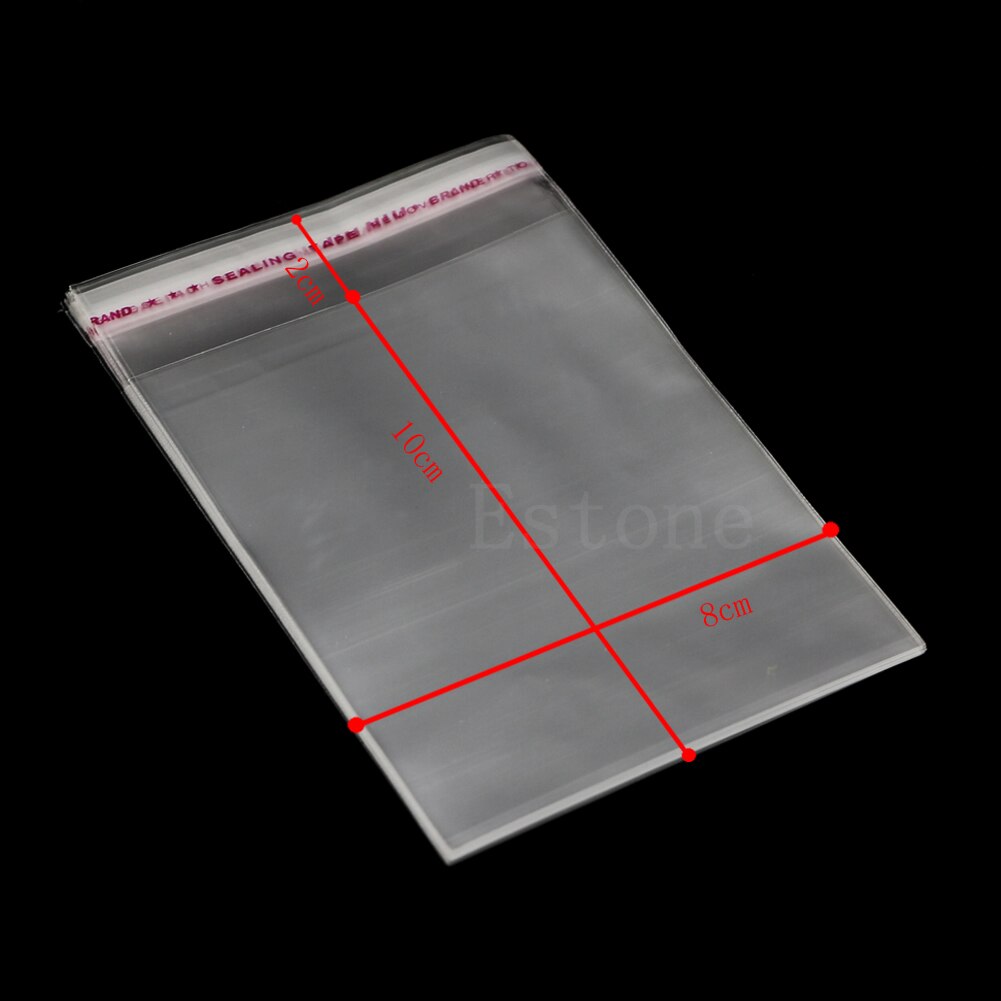 100 stk / lot opp selvklæbende plasticpose klar smykker emballage 8 cmx 12cm 3.1 "x4.7"