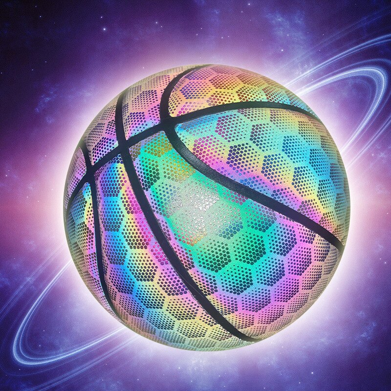 Holografische Reflectie Lichtgevende Fluorescerende Basketbal Rainbow Star Sky Online Cool Basketbal Lichteffecten Shiny Size7: green