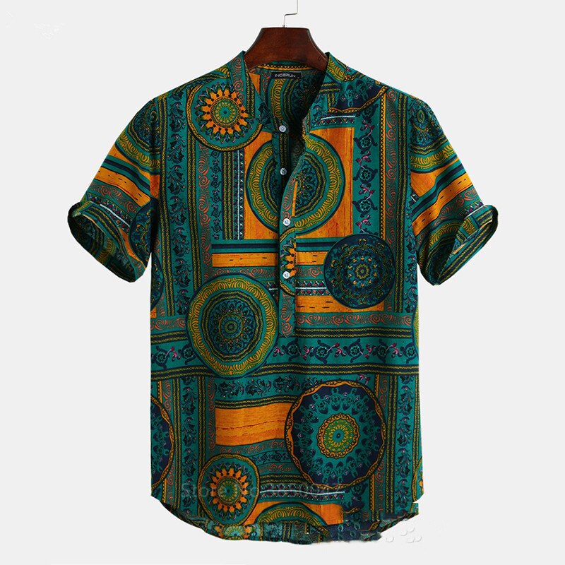 Afrikaanse Kleding Nieuws Mannen Dashiki Print Zomer Shirts Bazin Riche Tribal Mannelijke Hip Hop Etnische Korte Mouwen Kleding: Color1 / 3XL