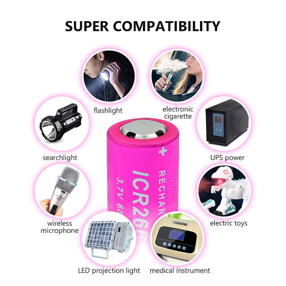 1/2/4 Uds. 3,7 v Volt ICR 26650 6800mAh Li-ion, batería de 26650 celdas recargable para linterna Led, linterna, linterna
