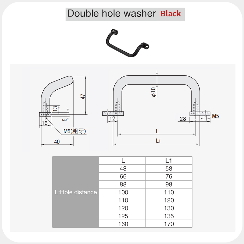 Handle Aluminum Alloy Profiles Bending Type With Double Single Hole Gasket For Industrial Chassis Cabinet Door Distribution Box: 255mm / Dark Grey