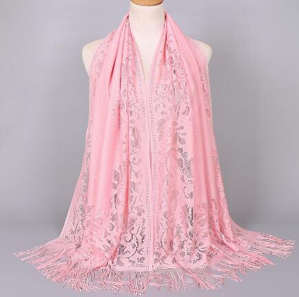 Women Cotton Polyester Floral Lace Scarf Shawl Tassels Party Wedding Lace Veil India Arab Muslim Hijabs Scarves: color 8 pink