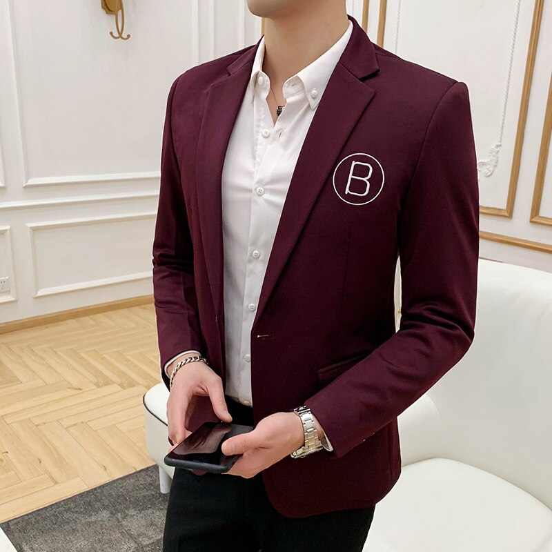 Kirjekirjonta miesten takki slim fit hihainen pieni puku veste puku homme bleiseri maskuliino mies bleiseri hombre miesten bleiserit: Viininpunainen / M