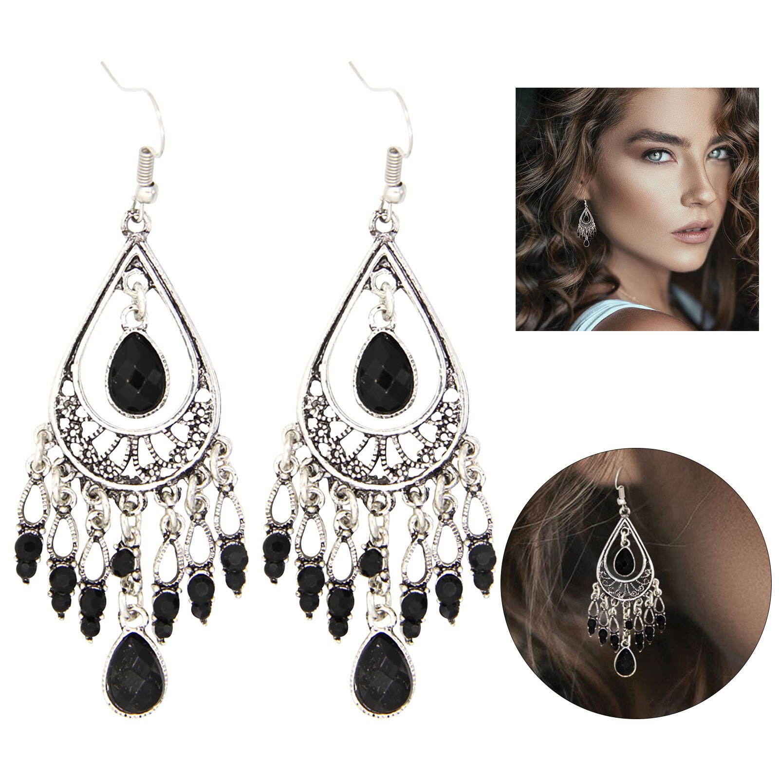 Pendientes de borla con piedra preciosa en forma de gota para mujer, aretes, estilo bohemio, Vintage, tallado, para ,