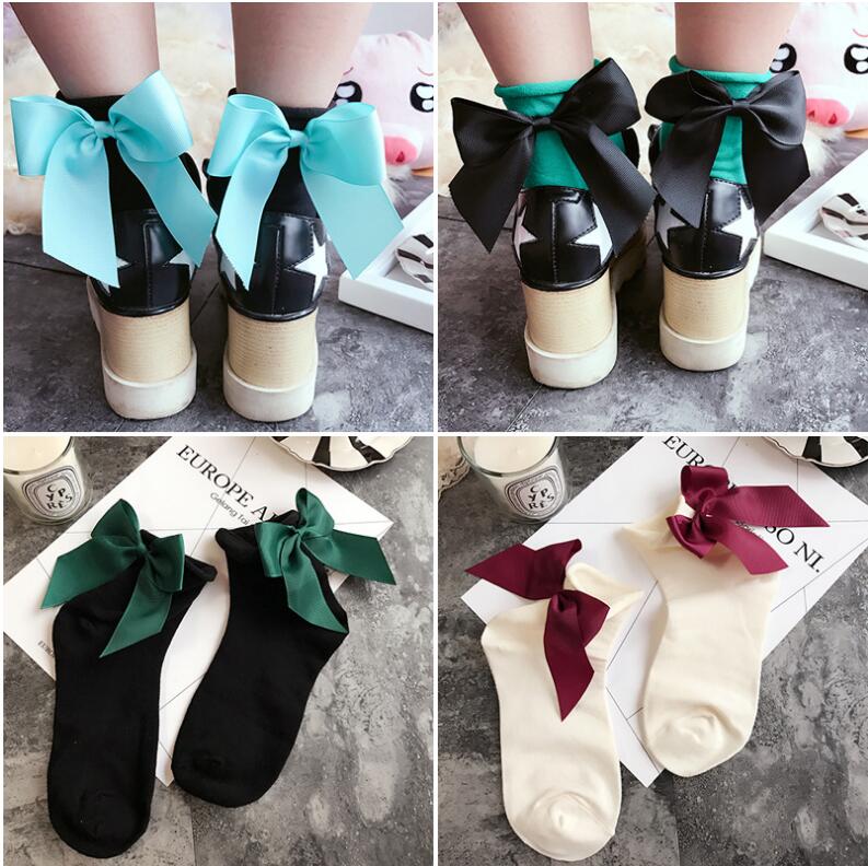 De calcetines de lazo Streetwear mujeres corta de calcetines de Color caramelo Pantalón corto con contraste de Color Sockings señoras Bowknot Sox 1 pares/2 uds