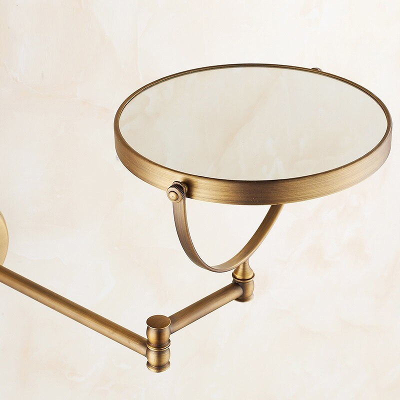 Antique Brass Wall Mounted Bathroom Mirror 8 inch Round 3X Magnification 360 Degree Adjustable Cosmetic Mirror