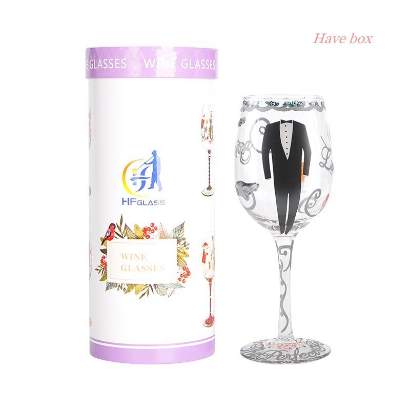 Vinho de casamento vidro manchado de cristal vidro de vinho taça de vinho copo de vinho de presente de aniversário casal copo com caixa de presente