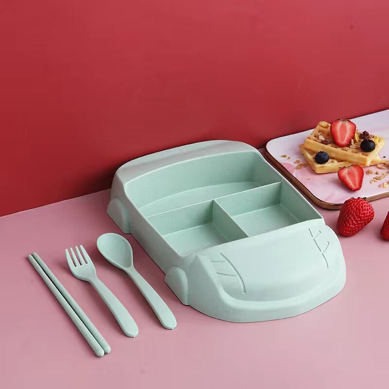 Children Tableware Plates Set Baby Feeding Dish Kids Crockery Split Plate Toddler Spoon Fork Bowl Kid Food Dishes Cutlery Gadget: Green 4 set