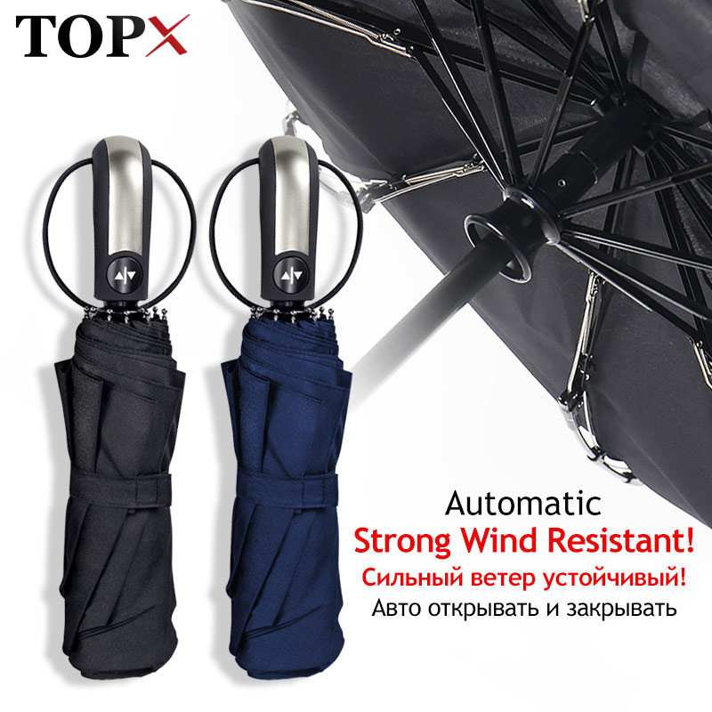 Wind Resistant Fully-Automatic Umbrella Rain Women For Men 3Folding Large Parasol 10K Compact Travel Business Car Umbrellas