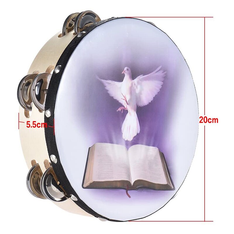 N Tambourine Double Row Jingle Percussion Instrument Church Handheld Tambourine Single Row Tambourines with Jingle Bells BN99