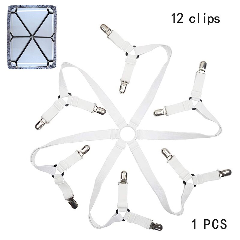 Attache de drap de lit élastique réglable, pince à matelas, housse de canapé, sangle fixe antidérapante, Kit de tondeuse Textile domestique: 12 Clips White