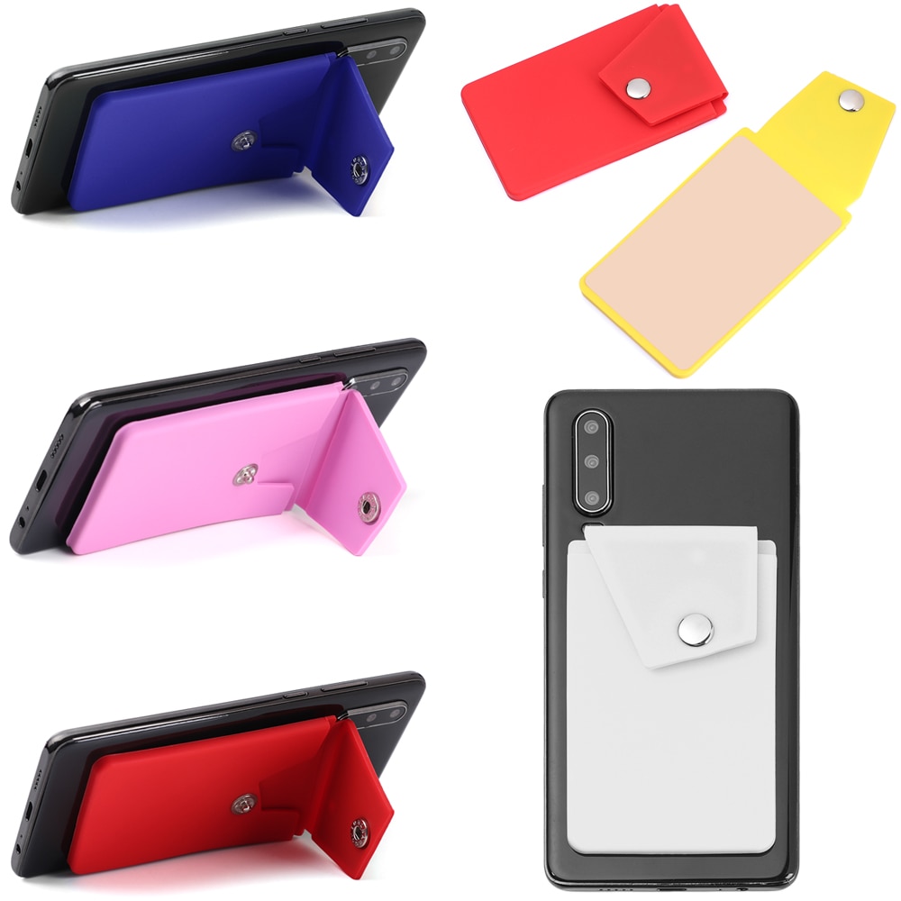 1PC Unisex Adhesive Silicone Phone Card Holder Wallet with Snap Pocket Phone Back Stick-on Credit Card Holder for Smart Phone