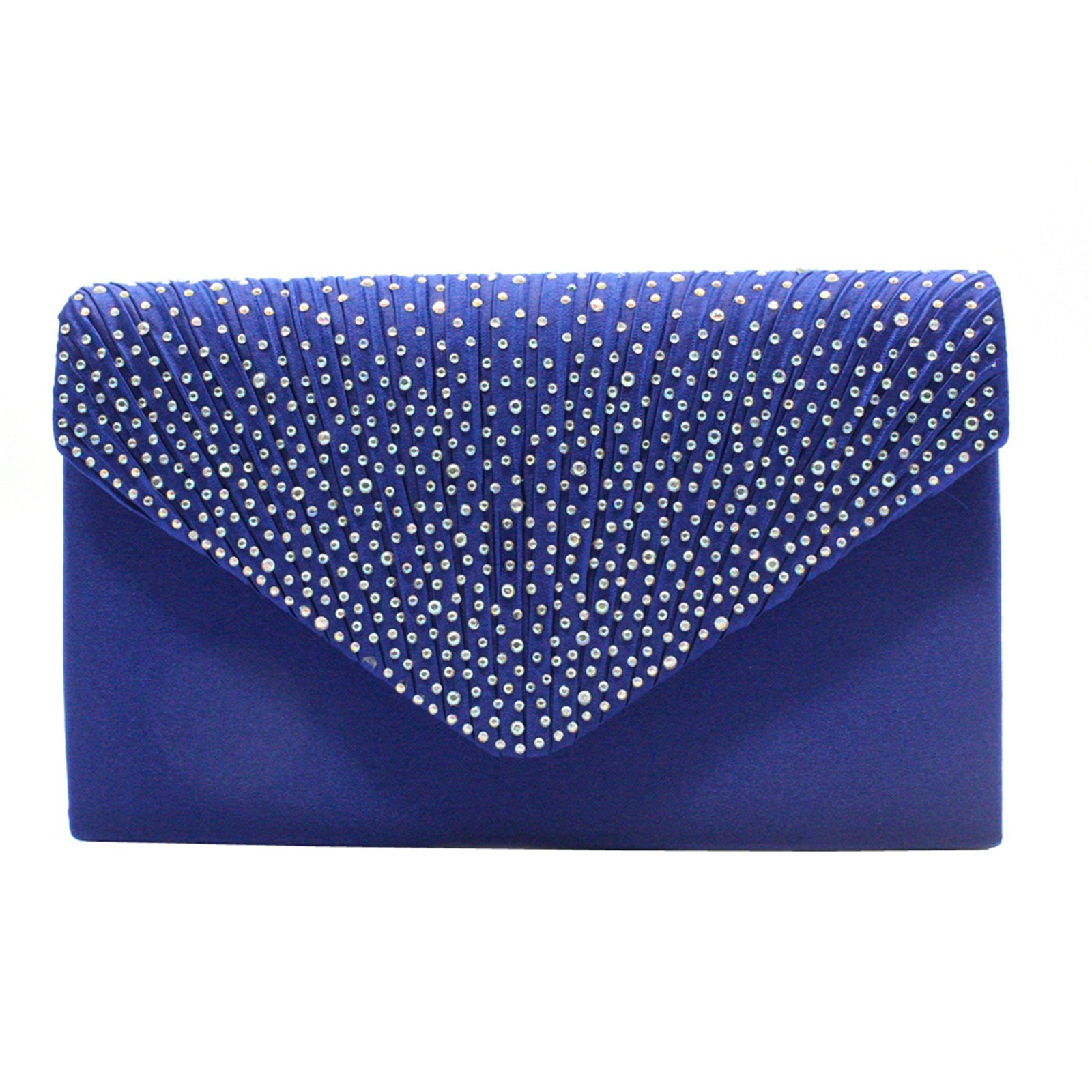Bolsos de mano elegantes a la para mujer, bolso de hombro de satén con diamantes de imitación y cadena fina, vestido de y banquete, bolsos de noche a juego: Azul