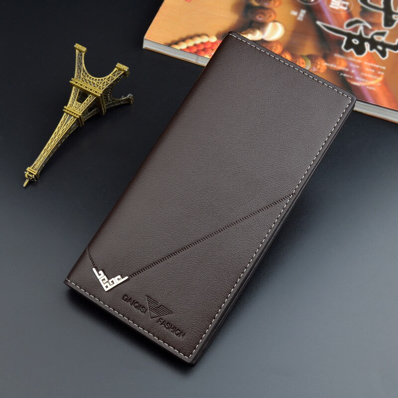 Men's Long Wallet MaleThin Vertical Youth Soft Coin Purse 3 Fold High Capacity Standard Slim Wallet: dark coffee