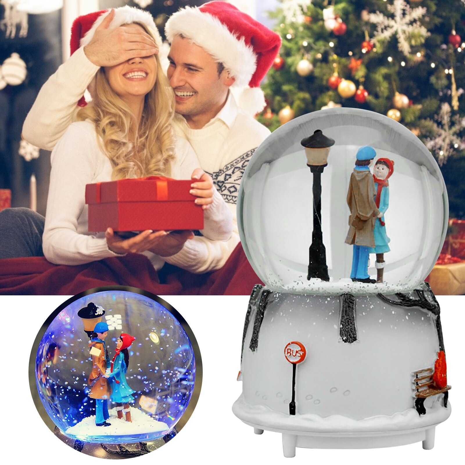 Crystal Ball Romantic Music Box Couple With Light Music Snowflake Rotate Birthday Valentines Day Wedding