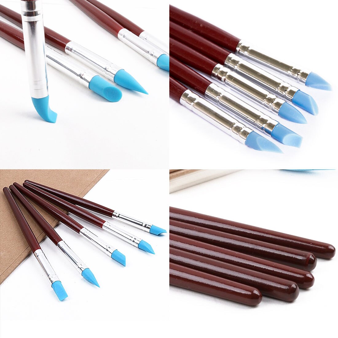 5 Pcs Polymer Modellering Aardewerk Gereedschap Set Houten Handvat Siliconen Rubber Klei Shaper Beeldhouwen Diy Ambachten
