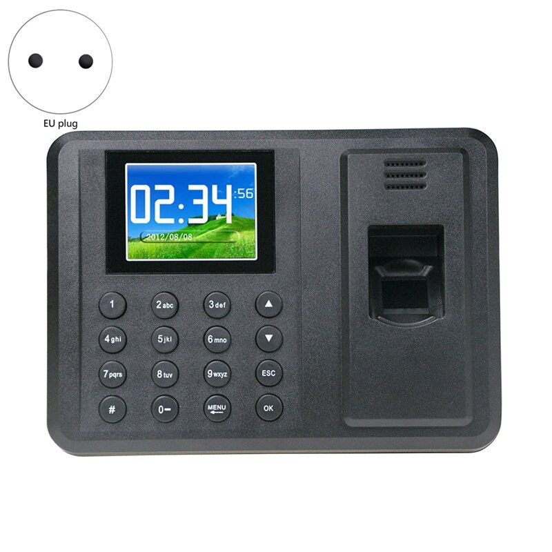 Fingerprint Time Attendance Machine ligent Biometric Fingerprint Clock Recorder Employee Recording Device: EU Plug