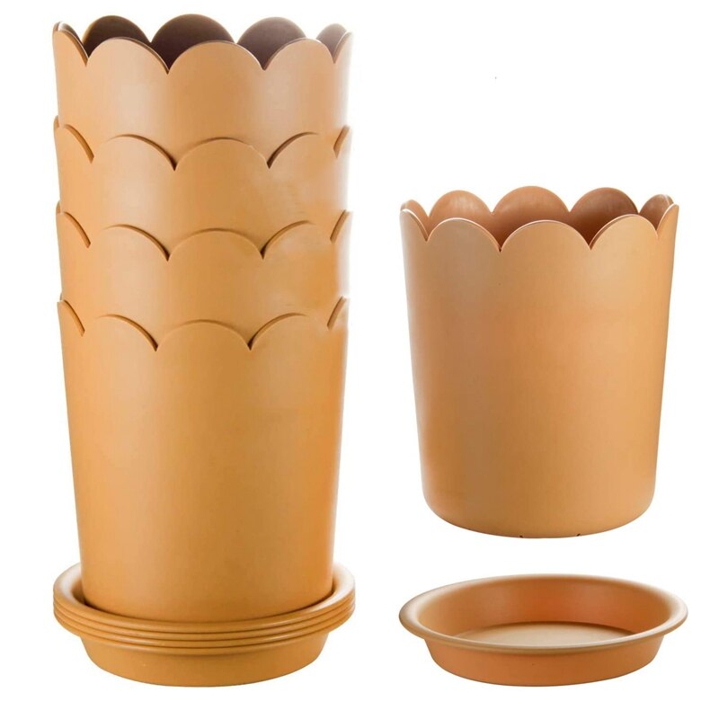 Beau-plant pot 5.5 inch 5- pack plastic bloempot met drainagegat en schaal, diepe plantenbak voor moderne decoratie