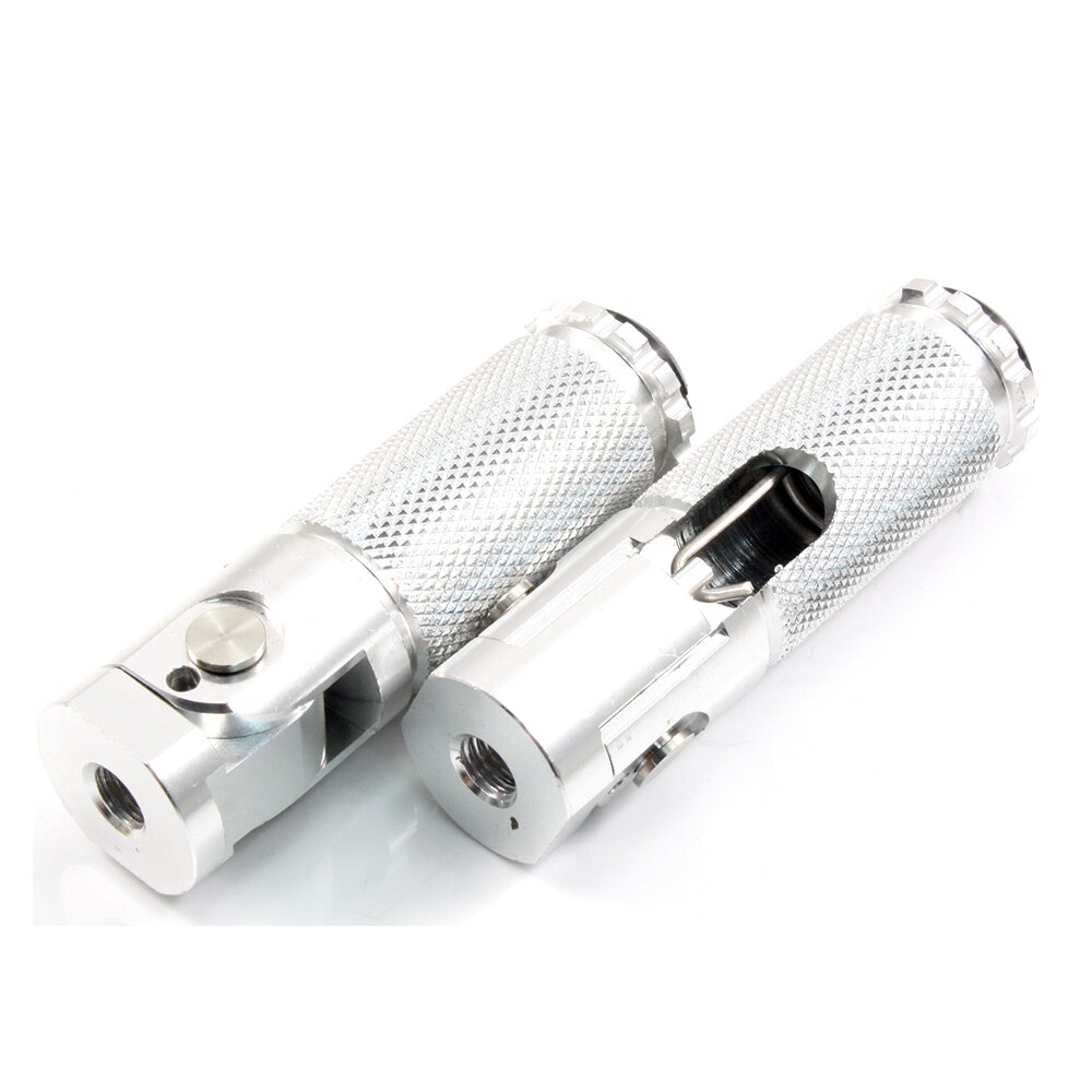 2pcs CNC Universal Motorcycle Racing Bike Folding Footrests Footpegs Foot Rest Pegs Rear Pedals Set Silver D40