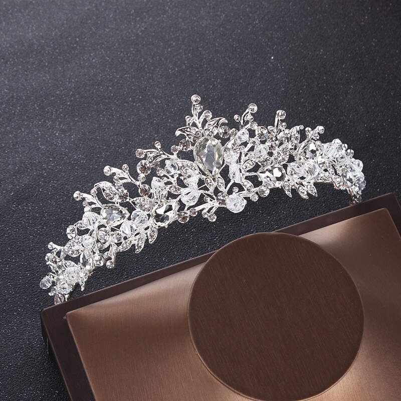 Barokke Luxe Zilveren Kleur Kristal Hart Bruids Sieraden Sets Kettingen Oorbellen Tiara Kroon Bruiloft Kralen Afrikaanse Sieraden Sets: 1Pcs Crown