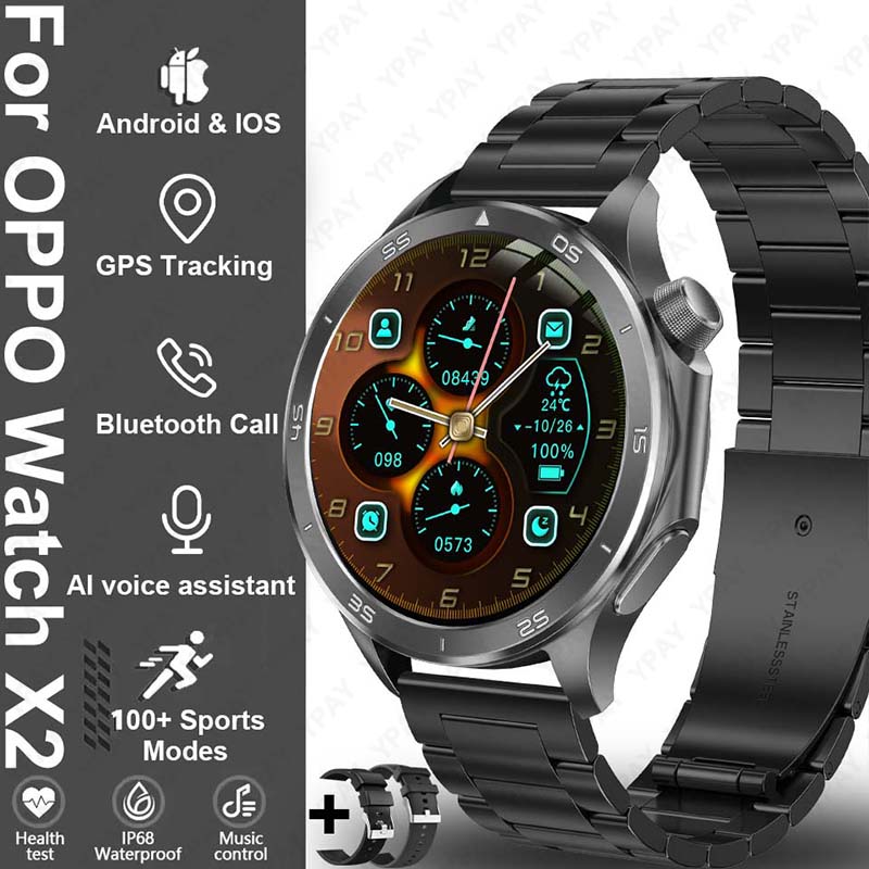2025 New For Original OPPO Watch X2 Men GPS Smart Watch 1.53inch AMOLED IP68 Waterproof Bluetooth Call 100+ Sports Modes Watch: Cáqui
