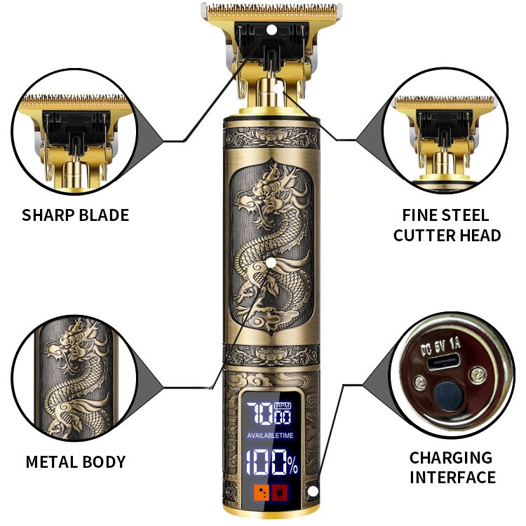 Cortador de pelo Vintage T9, cortadora de pelo eléctrica , afeitadora Original, recortadora de barba, carga rápida USB, pantalla LCD