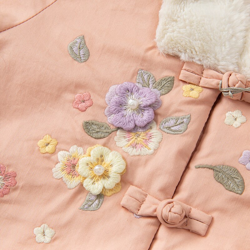 DBJ19939-1 dave bella inverno neonate moda ricamo floreale cappotto imbottito bambini bambini ragazza top neonato bambino capispalla