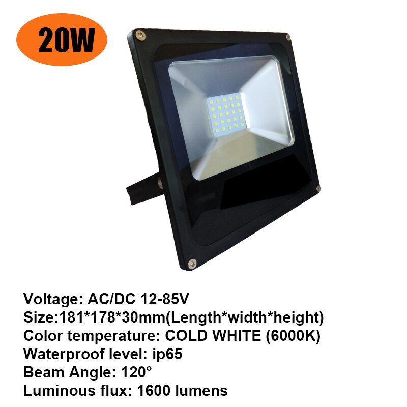 Led Flood Lights Outdoor AC/DC 12v 24v 36v 48v 85v 50w Waterproof IP65 Garden Flood Light Spotlight Floodlight Night Lighting: flood light 20w ip65
