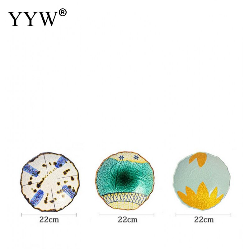 Hand-Painted Ceramic Plate Japanese Stone Pattern Polygonal Plate Cerative Plae For Household Or Restaurant Dinner Serving