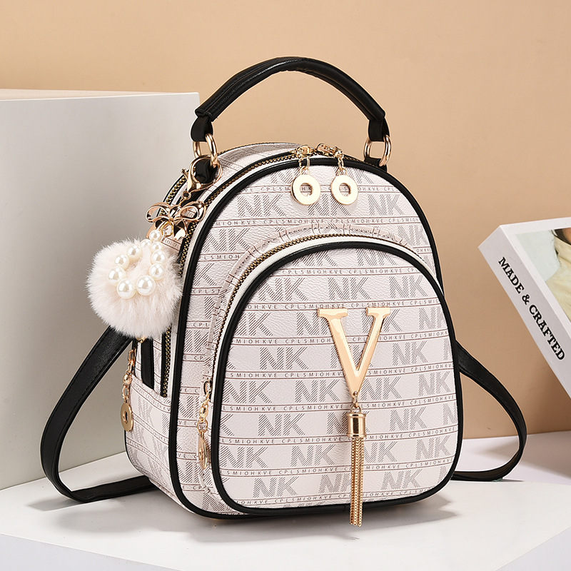 Luxury Brand Women'S Backpack Large Capacity Single Shoulder Crossbody Bag Casual Trend Letter Backpack: Beige