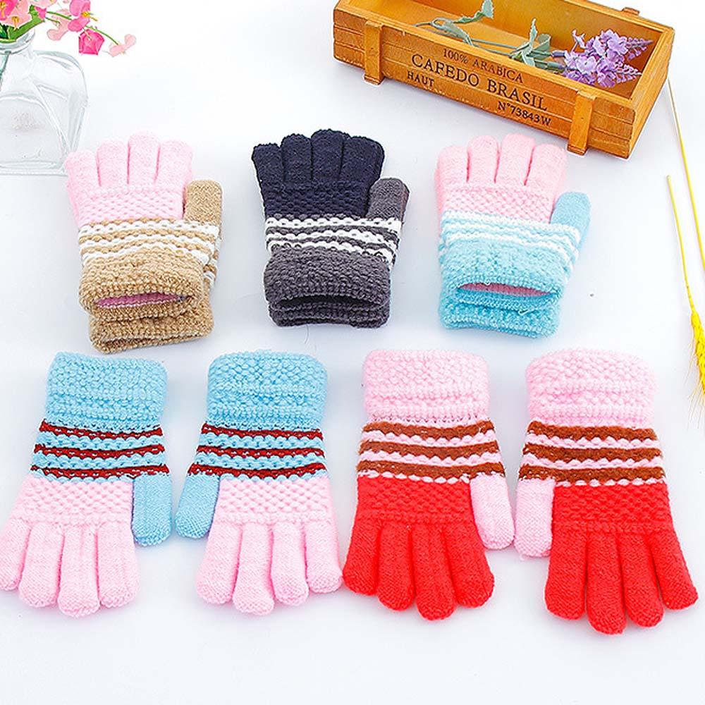 1 paio di Inverno Bambino Caldo Guanti Per Bambini Lavorato A Maglia di Stirata Guanti Bambini Guanti Unisex Guanti Pieni della Barretta Multicolore di Spessore Guanti